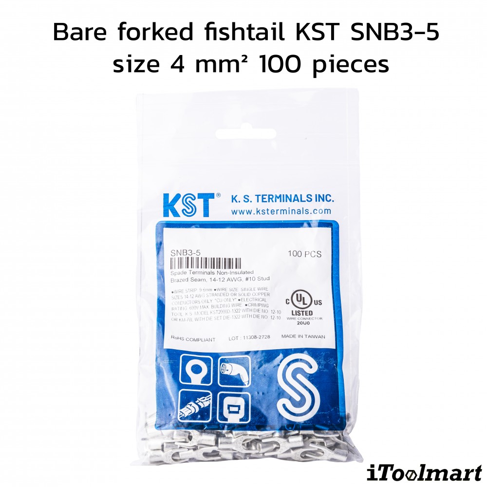หางปลาแฉกเปลือย KST SNB3 5 ขนาด 4 mm² 100 ตัว หางปลาแฉกเปลือย KST SNB3 5 ขนาด 4 mm² 100 ตัว