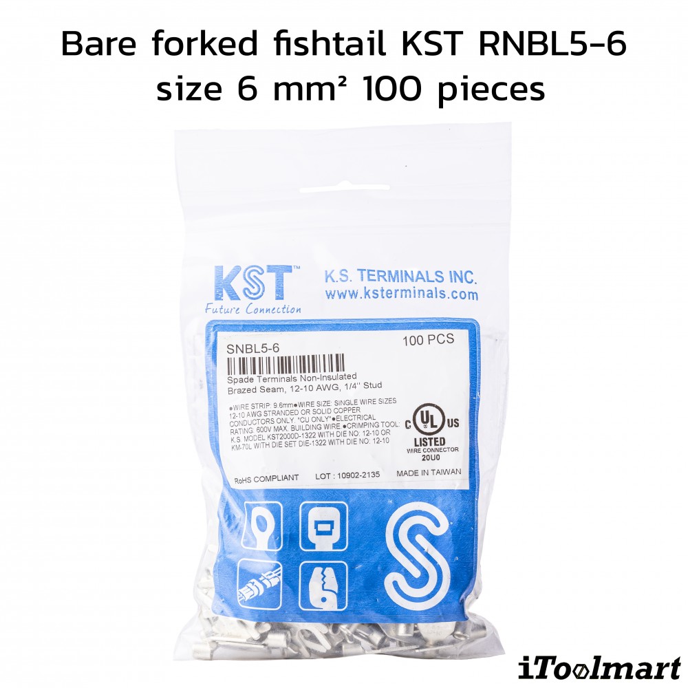 หางปลาแฉกเปลือย KST SNBL5 6 ขนาด 6 mm² 100 ตัว หางปลาแฉกเปลือย KST SNBL5 6 ขนาด 6 mm² 100 ตัว