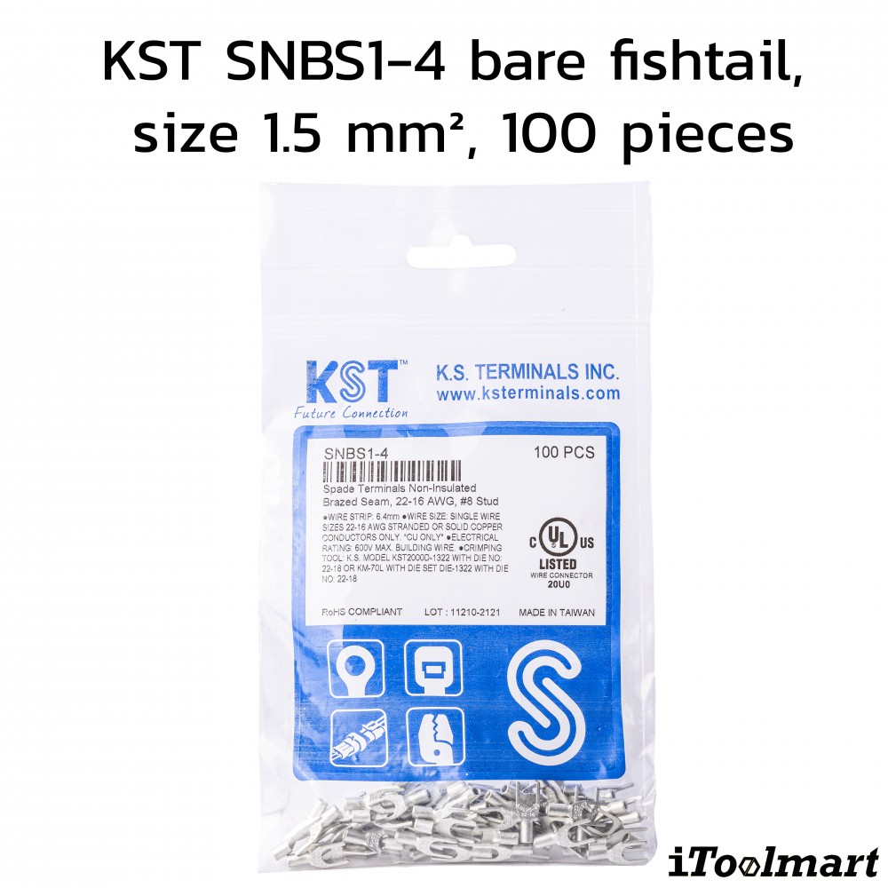 หางปลาแฉกเปลือย KST SNBS1 4 ขนาด 1 5 mm² 100 ตัว