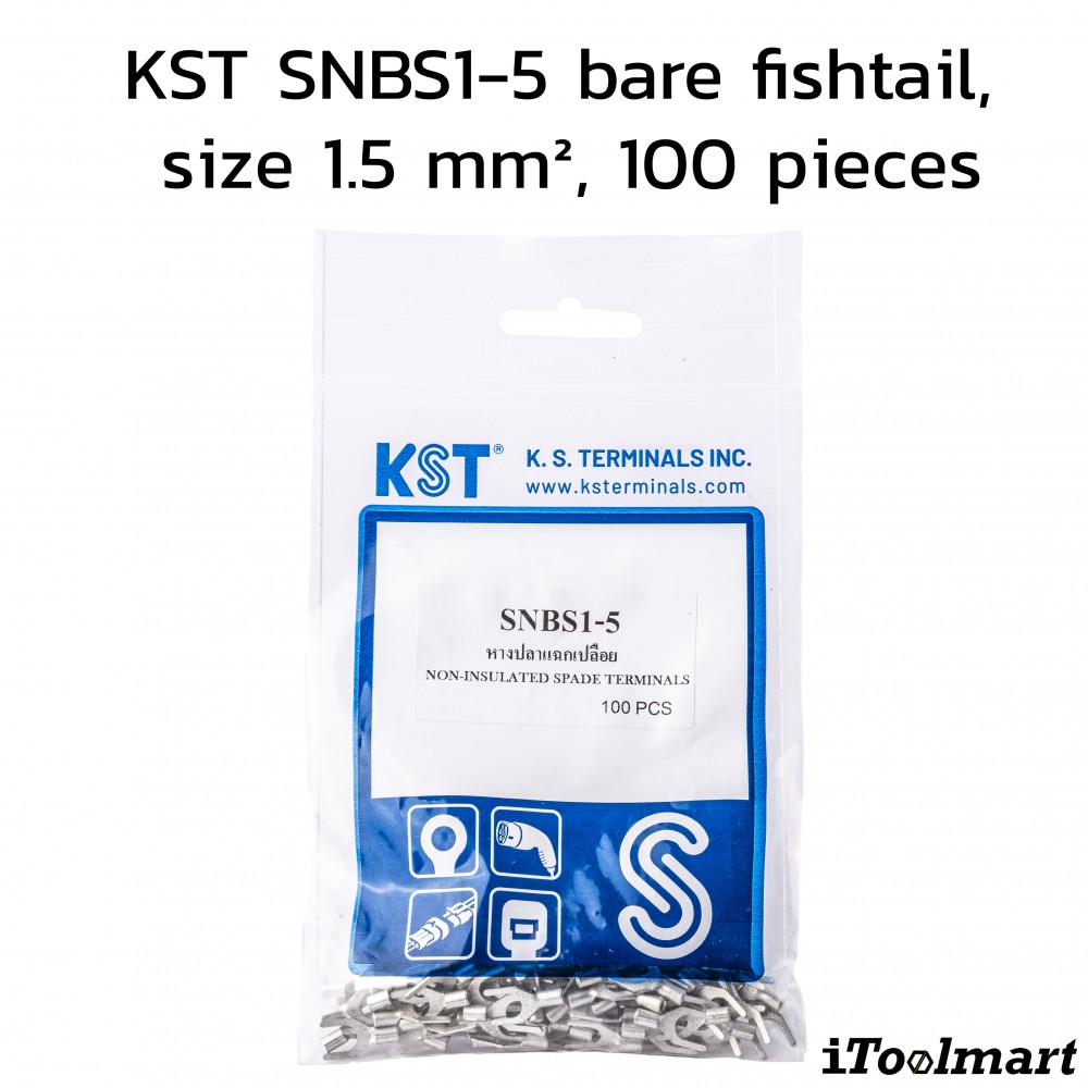 หางปลาแฉกเปลือย KST SNBS1 5 ขนาด 1 5 mm² 100 ตัว หางปลาแฉกเปลือย KST SNBS1 5 ขนาด 1 5 mm² 100 ตัว
