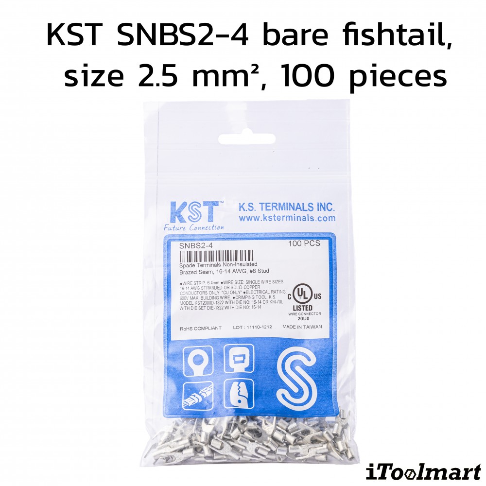 หางปลาแฉกเปลือย KST SNBS2 4 ขนาด 2 5 mm² 100 ตัว หางปลาแฉกเปลือย KST SNBS2 4 ขนาด 2 5 mm² 100 ตัว