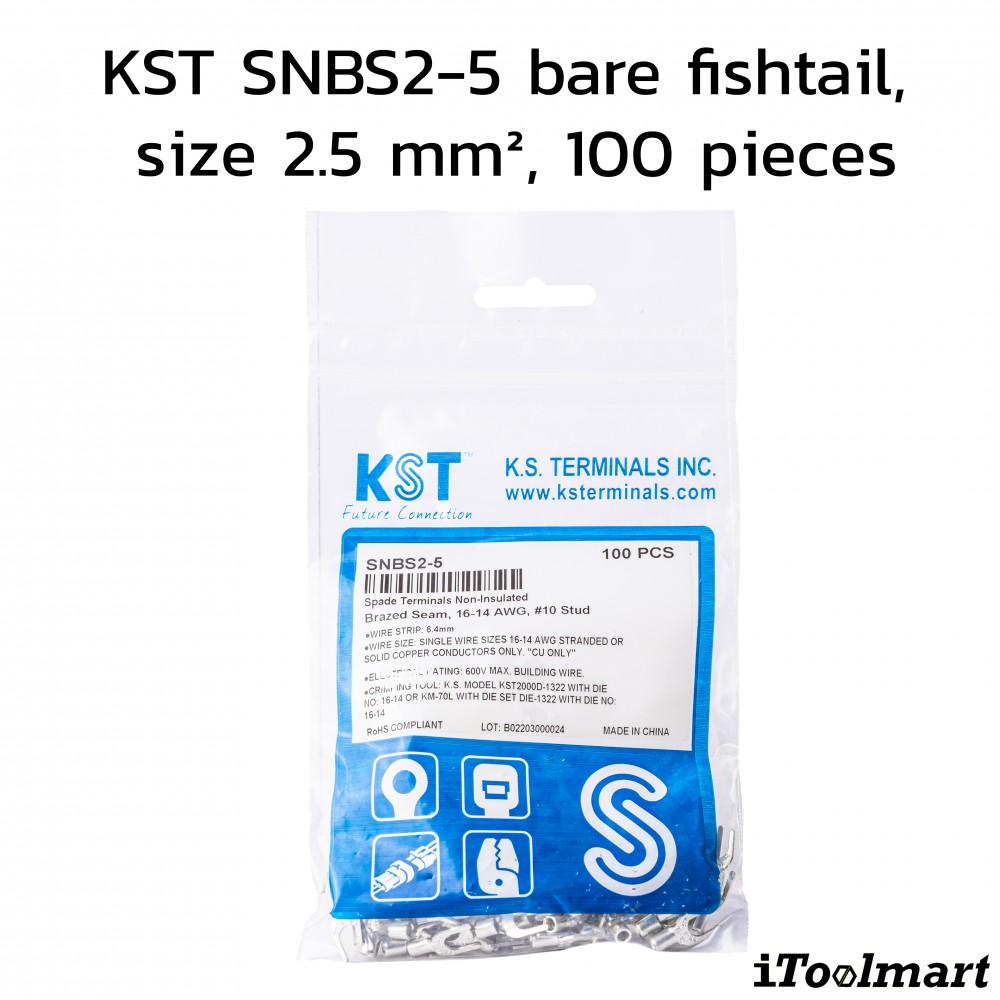 หางปลาแฉกเปลือย KST SNBS2 5 ขนาด 2 5 mm² 100 ตัว หางปลาแฉกเปลือย KST SNBS2 5 ขนาด 2 5 mm² 100 ตัว