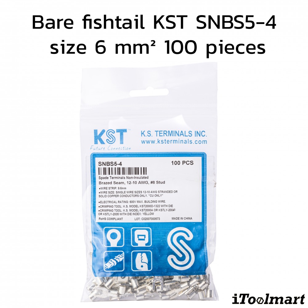 หางปลาแฉกเปลือย KST SNBS5 4 ขนาด 6 mm² 100 ตัว หางปลาแฉกเปลือย KST SNBS5 4 ขนาด 6 mm² 100 ตัว