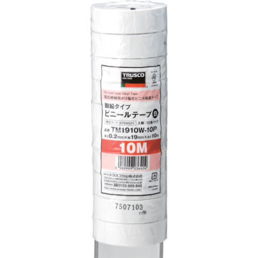 เทปพันสายไฟ TRUSCO TM1910W10P ขนาด 19 mm × 10 m สีขาว 10ม้วน