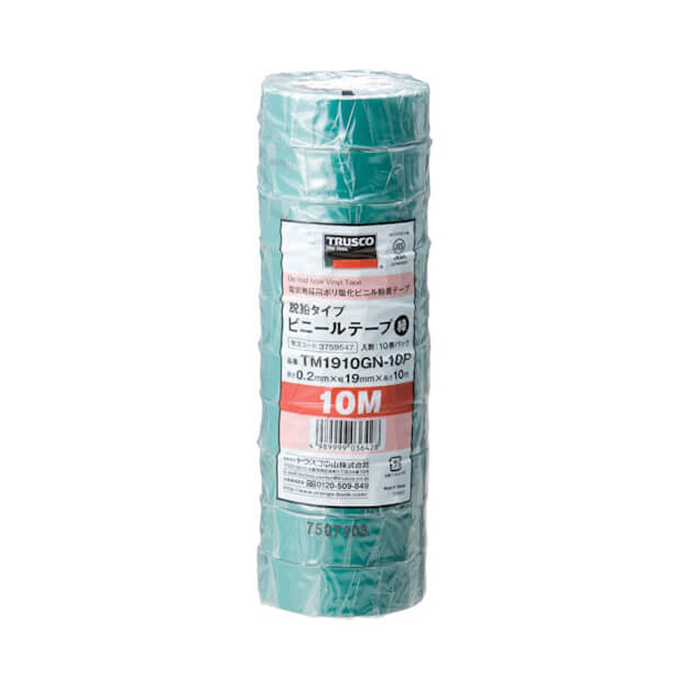 เทปพันสายไฟ TRUSCO TM1910GN10P ขนาด 19 mm × 10 m สีเขียว 10ม้วน