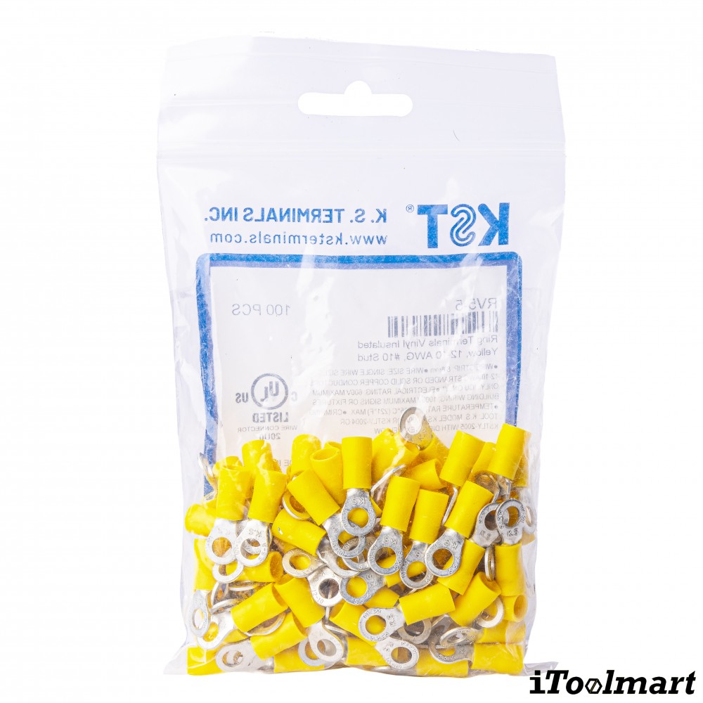 หางปลากลมหุ้ม KST RV5 5 สีเหลือง ขนาด 6 mm² 100 ตัว 
