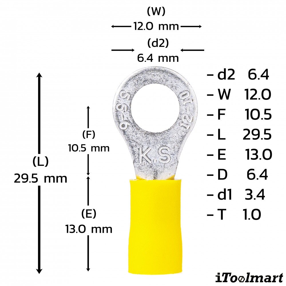 หางปลากลมหุ้ม KST RV5 6 สีเหลือง ขนาด 6 mm² 100 ตัว หางปลากลมหุ้ม KST RV5 6 สีเหลือง ขนาด 6 mm² 100 ตัว