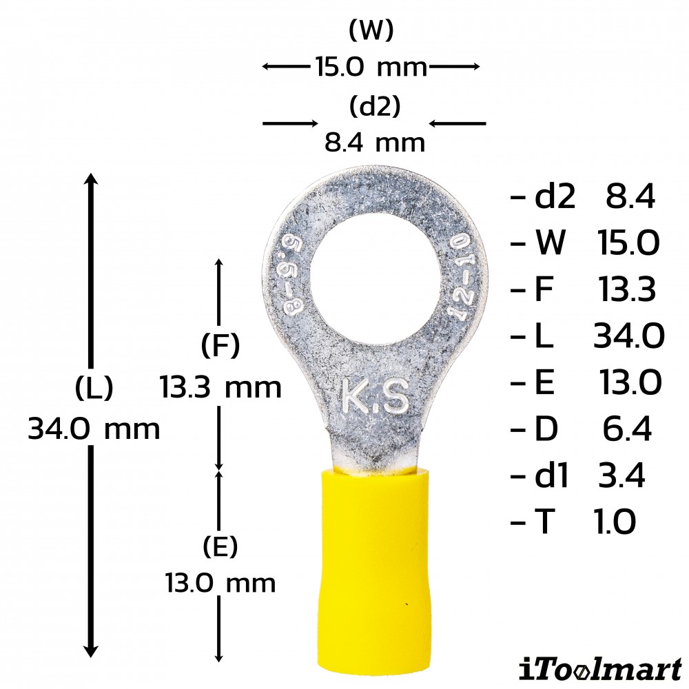 หางปลากลมหุ้ม KST RV5 8 สีเหลือง ขนาด 6 mm² 100 ตัว หางปลากลมหุ้ม KST RV5 8 สีเหลือง ขนาด 6 mm² 100 ตัว