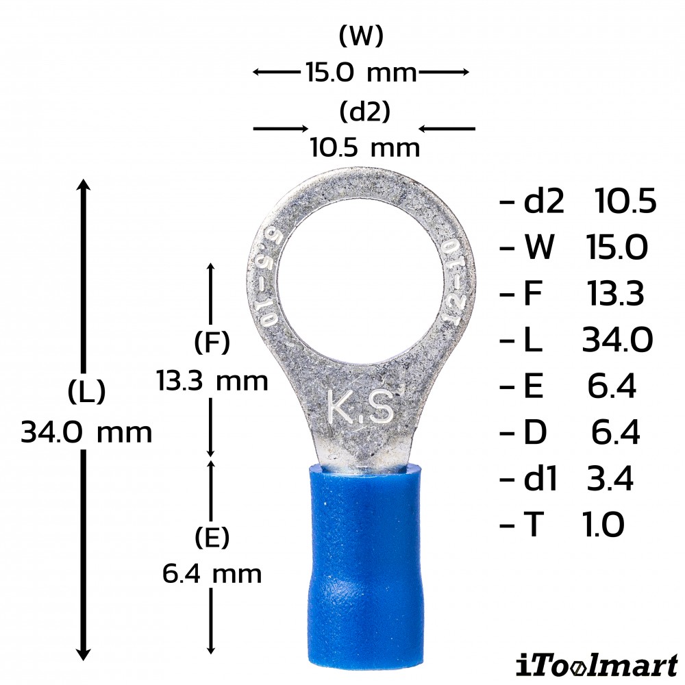 หางปลากลมหุ้ม KST RV5 10 สีน้ำเงิน ขนาด 6 mm² 100 ตัว หางปลากลมหุ้ม KST RV5 10 สีน้ำเงิน ขนาด 6 mm² 100 ตัว