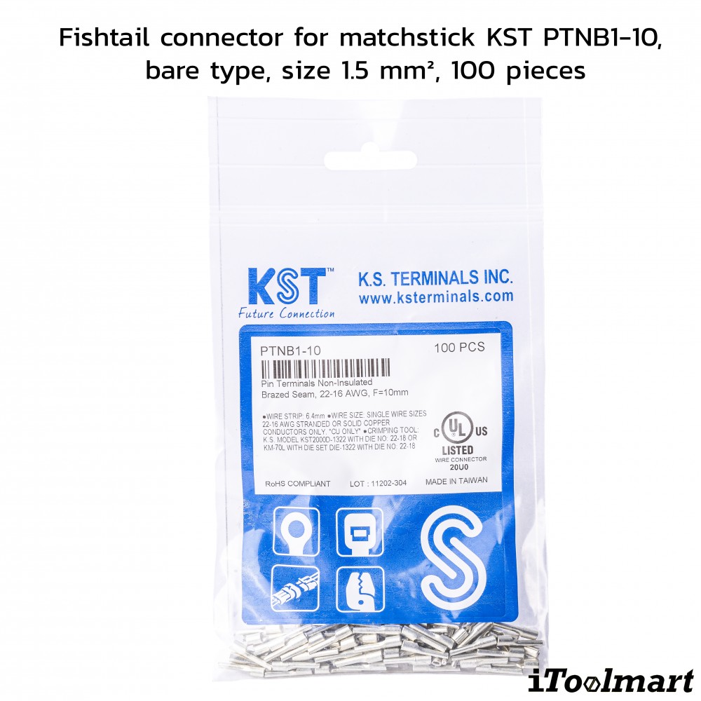 หางปลาเสียบก้านไม้ขีด KST PTNB1 10 แบบเปลือย ขนาด 1 5 mm² 100 ตัว