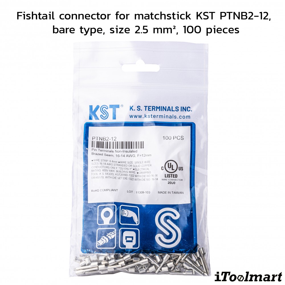หางปลาเสียบก้านไม้ขีด KST PTNB2 12 แบบเปลือย ขนาด 2 5 mm² 100 ตัว หางปลาเสียบก้านไม้ขีด KST PTNB2 12 แบบเปลือย ขนาด 2 5 mm² 100 ตัว