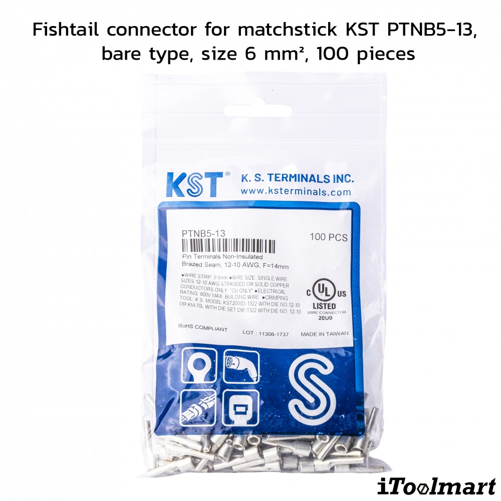 หางปลาเสียบก้านไม้ขีด KST PTNB5 13 แบบเปลือย ขนาด 6 mm² 100 ตัว หางปลาเสียบก้านไม้ขีด KST PTNB5 13 แบบเปลือย ขนาด 6 mm² 100 ตัว