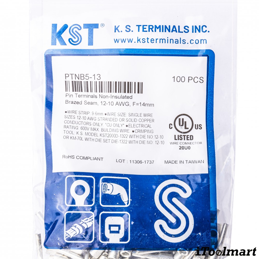 หางปลาเสียบก้านไม้ขีด KST PTNB5 13 แบบเปลือย ขนาด 6 mm² 100 ตัว หางปลาเสียบก้านไม้ขีด KST PTNB5 13 แบบเปลือย ขนาด 6 mm² 100 ตัว