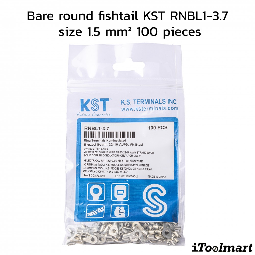 หางปลากลมเปลือย KST RNBL1 3 7 ขนาด 1 5 mm² 100 ตัว