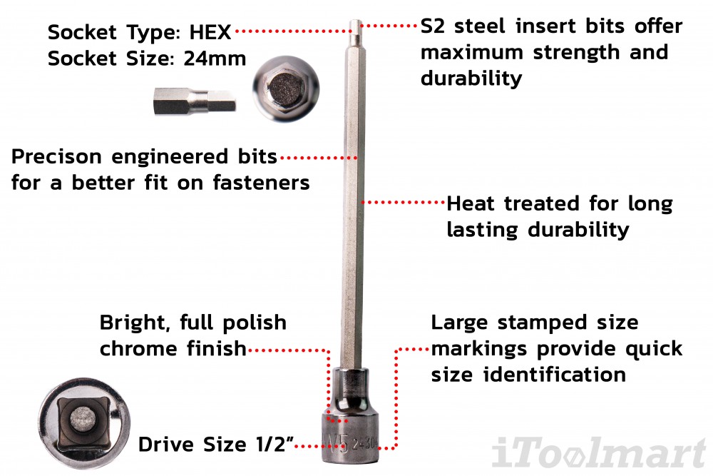 ลูกบล็อกเดือยโผล่ หกเหลี่ยม 1 2 นิ้ว SATA 24304 ขนาด 5x180 mm