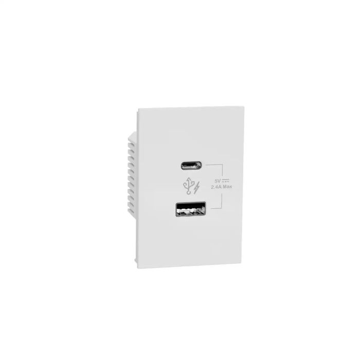 เต้ารับคู่ SCHNEIDER M3TUSB2WE USB Type C  A สีขาว ขนาด 2 ช่อง