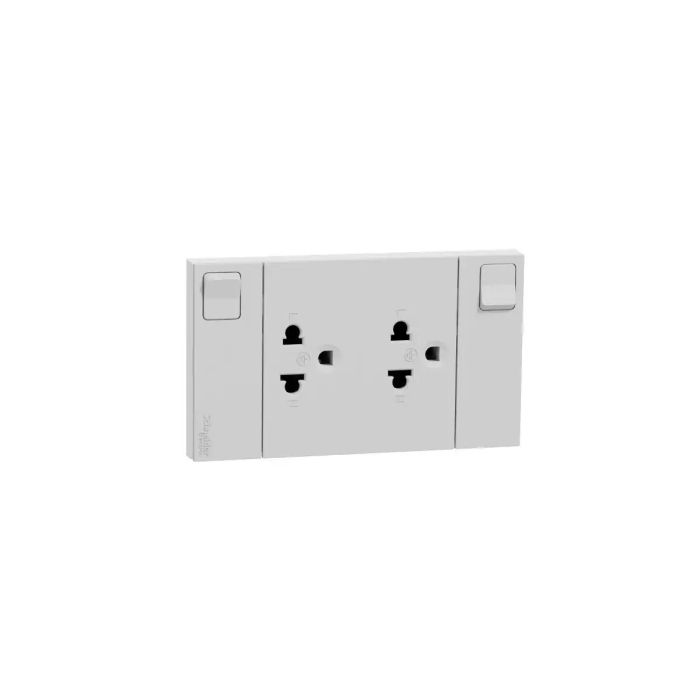 เต้ารับคู่ SCHNEIDER M3TSISGY 3 ขา พร้อมม่านนิรภัยและสวิตช์ควบคุม สีเทา 16A 250V