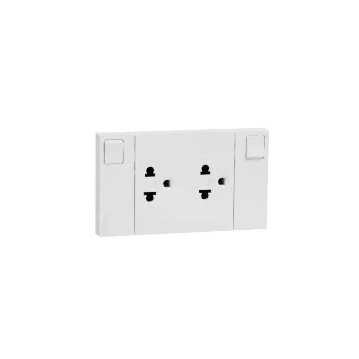 เต้ารับคู่ SCHNEIDER M3TSISWE 3 ขา พร้อมม่านนิรภัยและสวิตช์ควบคุม สีขาว 16A 250V