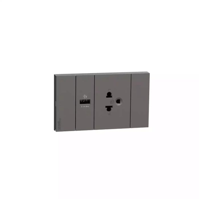ชุดเต้ารับเดี่ยว SCHNEIDER A70426USBUSTBK 3 ขา พร้อมช่องเสียบ USB 1 ช่อง สีดำ