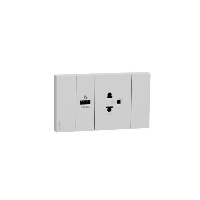 ชุดเต้ารับเดี่ยว SCHNEIDER A70426USBUSTGY 3 ขา พร้อมช่องเสียบ USB 1 ช่อง สีเทา