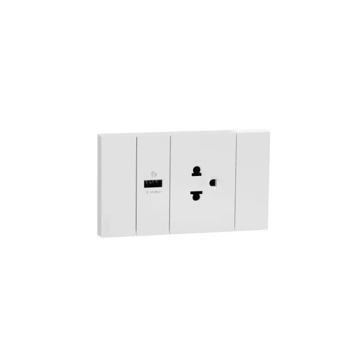 ชุดเต้ารับเดี่ยว SCHNEIDER A70426USBUSTWE 3 ขา พร้อมช่องเสียบ USB 1 ช่อง สีขาว