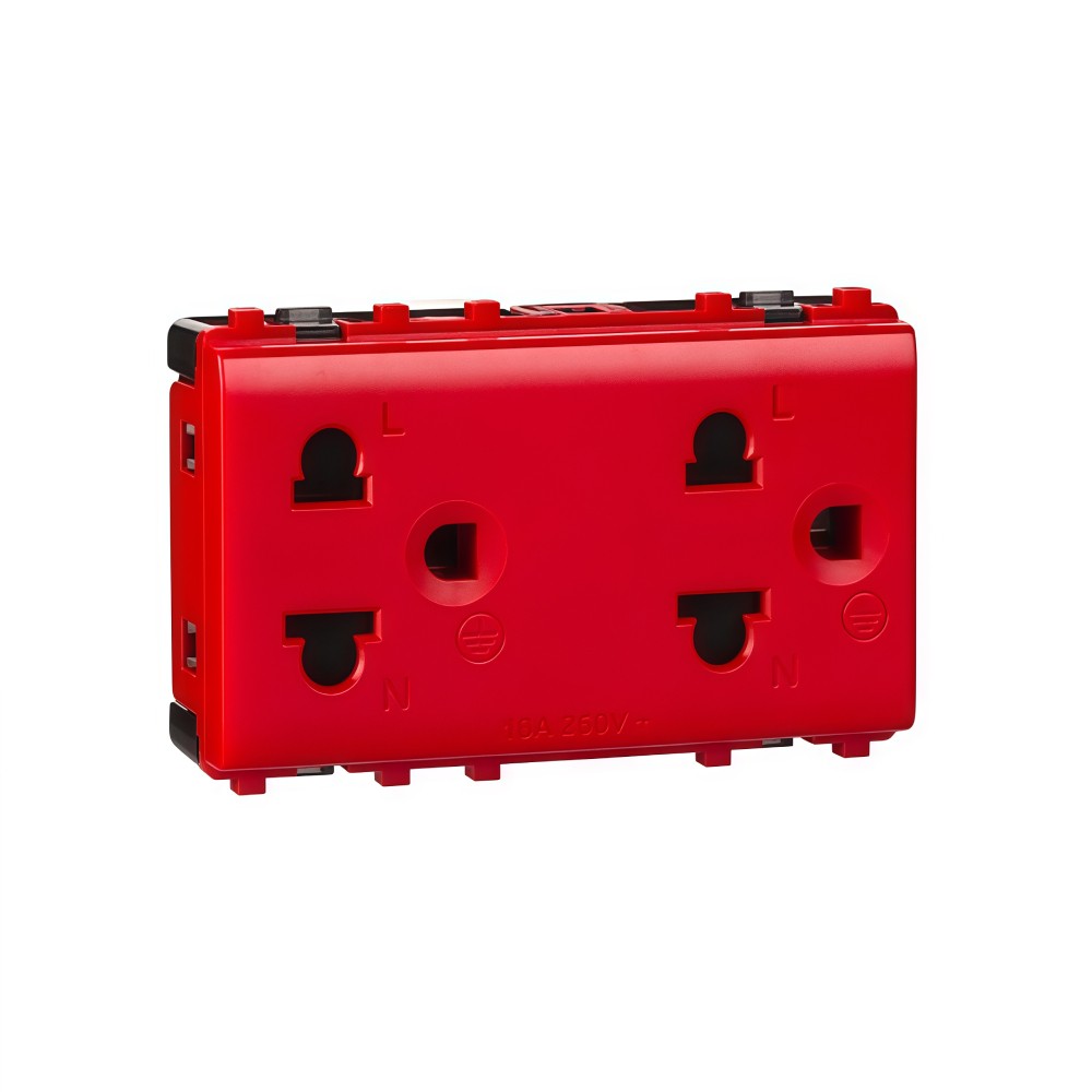 เต้ารับคู่ SCHNEIDER 3426UEST2MP RD 3 ขา พร้อมม่านนิรภัย สีแดง 16A 250V