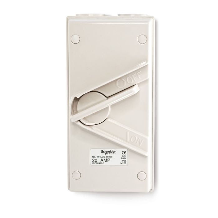 สวิตช์แยกวงจร SCHNEIDER  WHD20GY สำหรับกันน้ำ 2 สาย สีเทา 20A