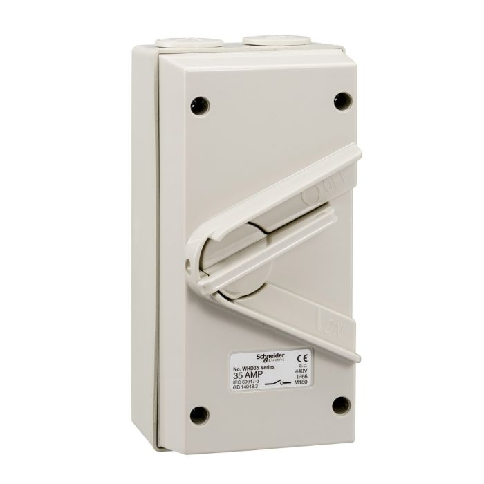 สวิตช์แยกวงจร SCHNEIDER  WHD35GY สำหรับกันน้ำ 2 สาย สีเทา 35A