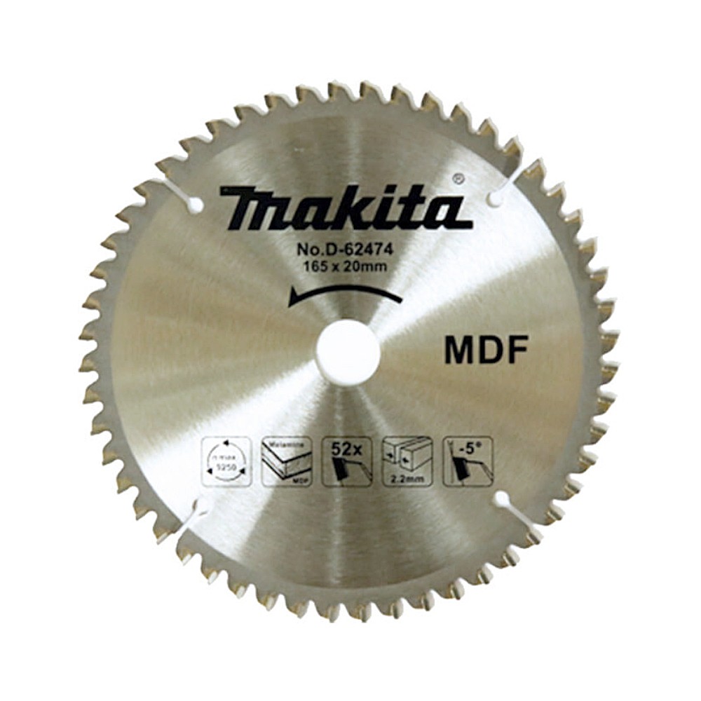 ใบเลื่อยวงเดือน TCT Makita D 62474 ขนาด 6 5 นิ้ว x 52T  165 mm   สำหรับตัดไม้อัดMDF