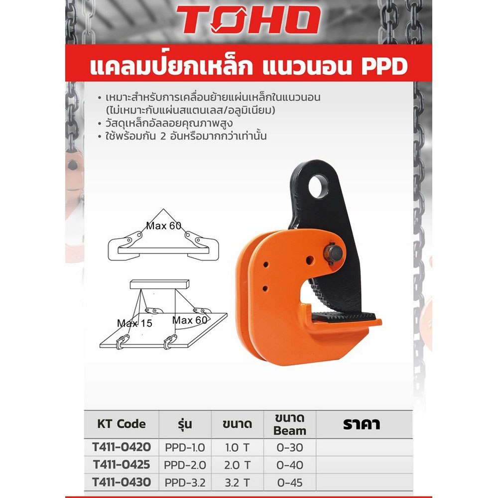 แคลมป์ยกเหล็กแนวนอน TOHO PPD ขนาด 1 ตัน