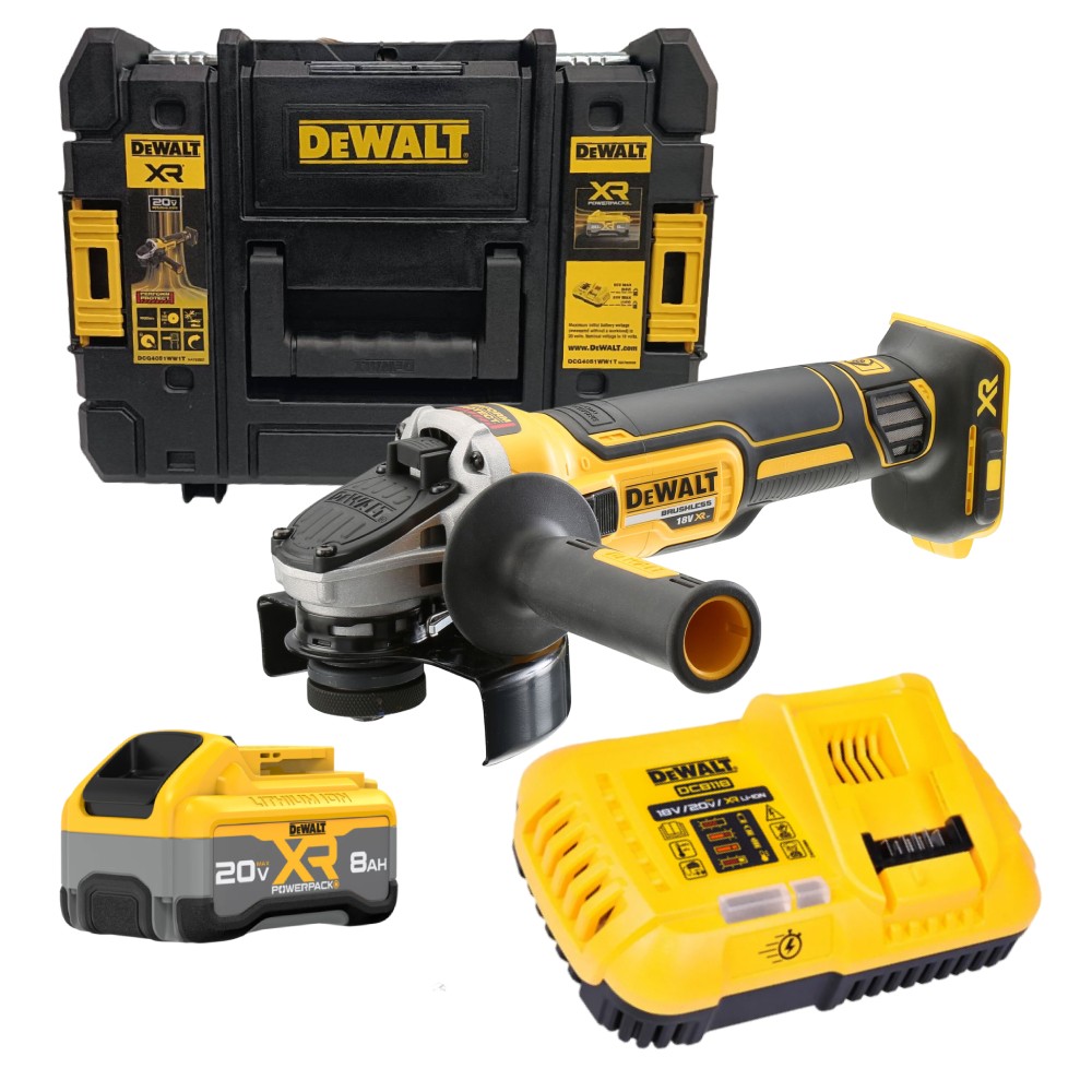 ชุดเครื่องเจียรไร้สาย 4 นิ้ว DEWALT DCG4051WW1T B1 20V  มอเตอร์ไร้แปรงถ่าน พร้อมแบตเตอรี่ 8 0 Ah
