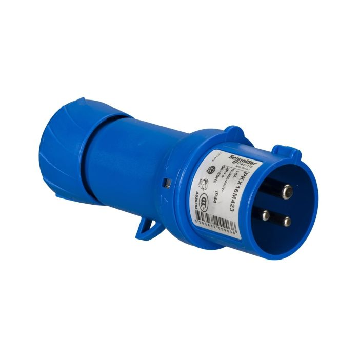 ปลั๊กตัวผู้ SCHNEIDER PKX16M423 แบบกลางทาง 2PE สีน้ำเงิน 16A 400V