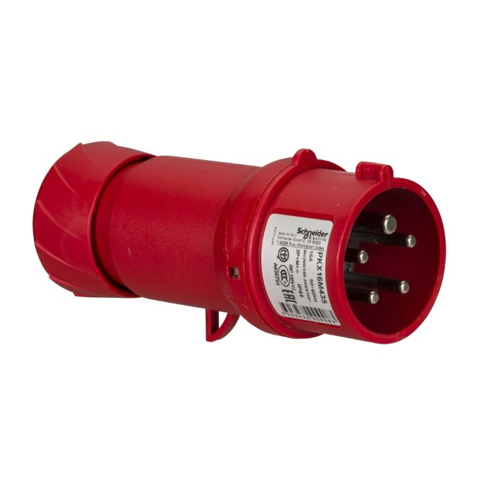 ปลั๊กตัวผู้ SCHNEIDER PKX16M435 แบบกลางทาง 3PEN สีแดง 16A 400V