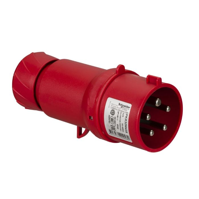 ปลั๊กตัวผู้ SCHNEIDER PKX32M435 แบบกลางทาง 3PEN สีแดง 32A 400V