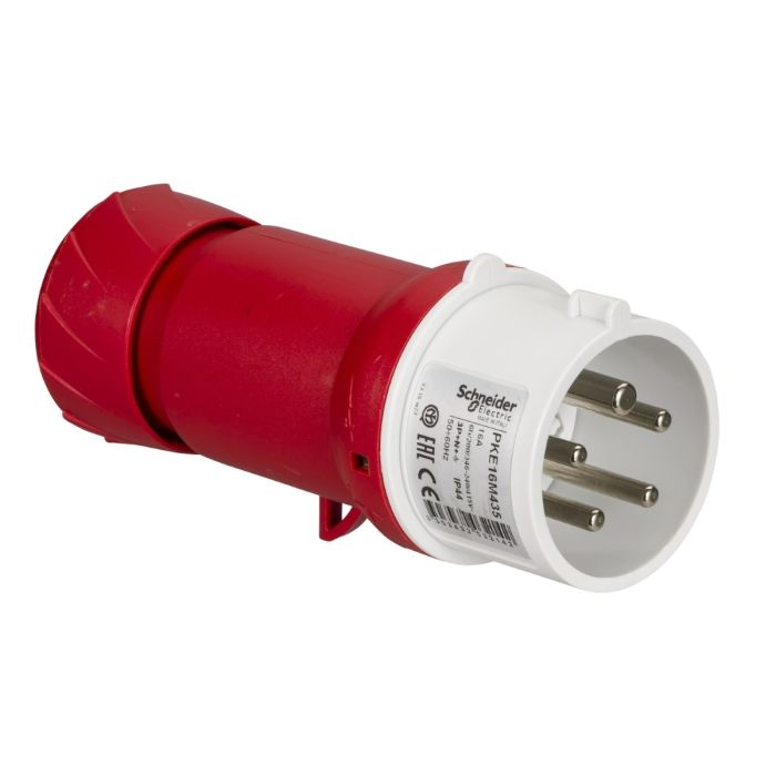 ปลั๊กตัวผู้ SCHNEIDER PKE16M435 แบบกลางทาง 3PEN สีแดง 16A 400V
