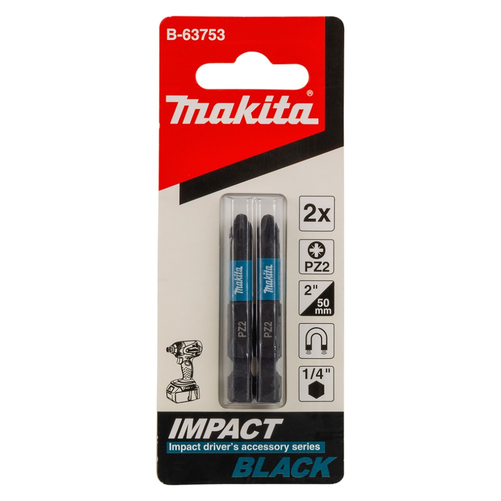 ชุดดอกไขควง E Form Impact Black MAKITA B 63719 PZ2 ขนาด 1 4in x 50 mm   แพ็ค 2 ชิ้น 