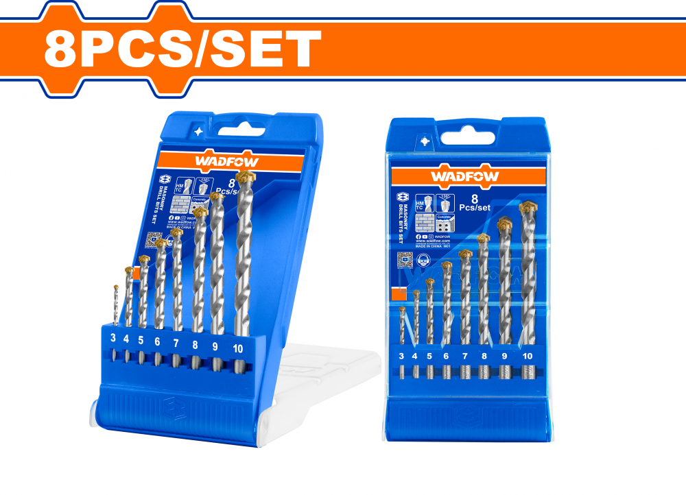 ชุดดอกสว่านเจาะคอนกรีตก้านกลม 8 ชิ้น WADFOW WMJ6B08 ชุดดอกสว่านเจาะคอนกรีตก้านกลม 8 ชิ้น WADFOW WMJ6B08