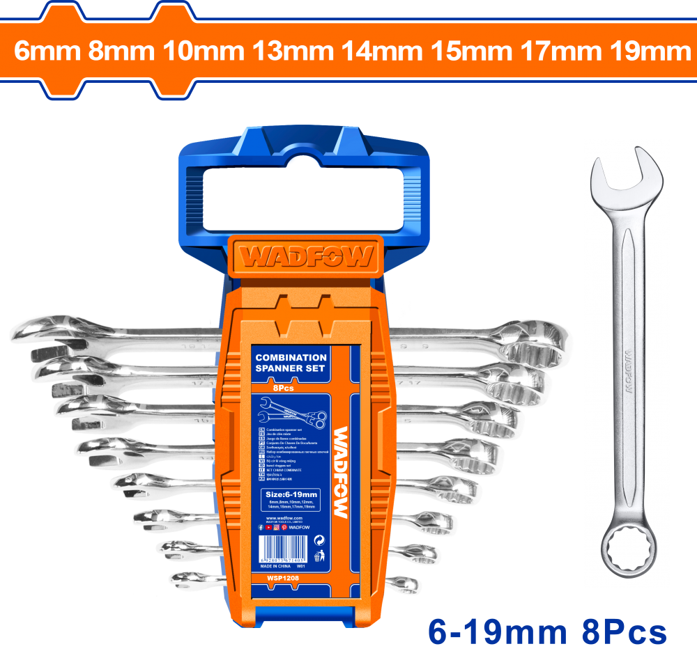 ชุดประแจแหวนข้างปากตาย 8 ชิ้น WADFOW WSP1208