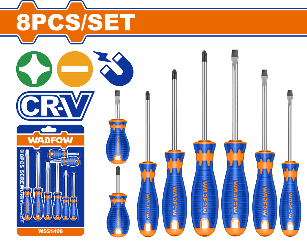 ชุดไขควง 8 ชิ้น  WADFOW CRV WSS1408 ชุดไขควง 8 ชิ้น  WADFOW CRV WSS1408