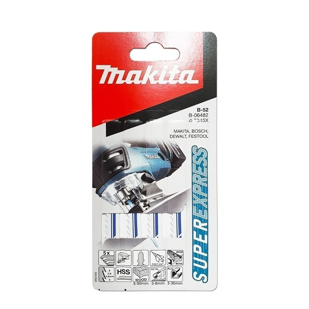ใบจิ๊กซอ MAKITA B 06482 B Type Super Express No B 52 ความยาว 100 มม 5 5 9 8 PTI   แพ็ค 5 ใบ  ใบจิ๊กซอ MAKITA B 06482 B Type Super Express No B 52 ความยาว 100 มม 5 5 9 8 PTI   แพ็ค 5 ใบ