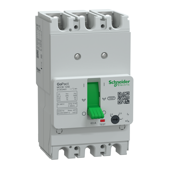 เซอร์กิตเบรกเกอร์ MCCB 125 SCHNEIDER G12E3A63 ป้องกันความร้อนแบบปรับได้ 3P กระแสไฟ 63A 15kA เซอร์กิตเบรกเกอร์ MCCB 125 SCHNEIDER G12E3A63 ป้องกันความร้อนแบบปรับได้ 3P กระแสไฟ 63A 15kA