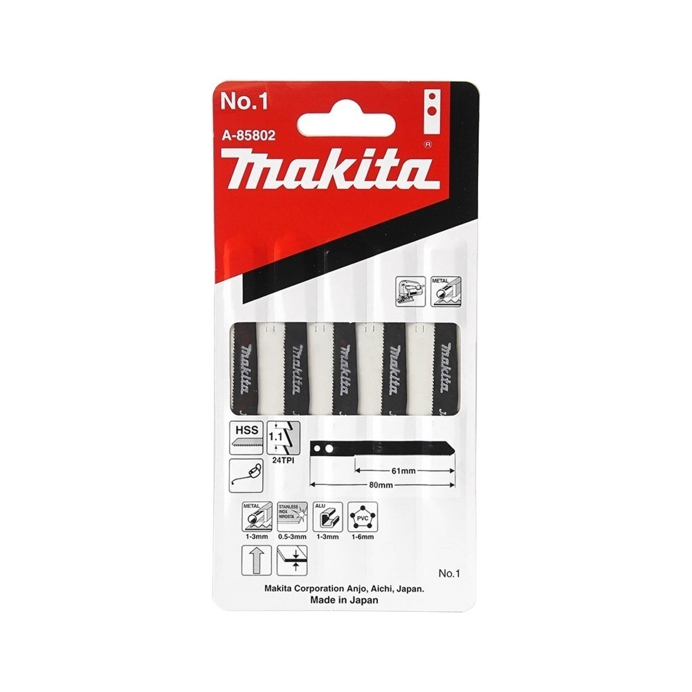 ใบจิ๊กซอ MAKITA A 85802 M Type No 1 ความยาว 80 มม 24 TPI   แพ็ค 5 ใบ  ใบจิ๊กซอ MAKITA A 85802 M Type No 1 ความยาว 80 มม 24 TPI   แพ็ค 5 ใบ