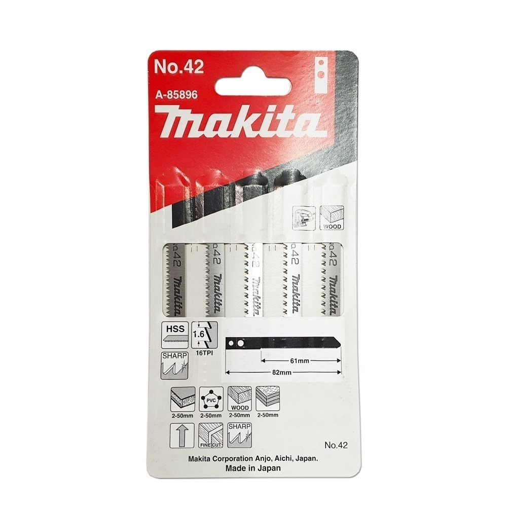 ใบจิ๊กซอ MAKITA A 85896 M Type No 42 ความยาว 80 มม 14 TPI   แพ็ค 5 ใบ  ใบจิ๊กซอ MAKITA A 85896 M Type No 42 ความยาว 80 มม 14 TPI   แพ็ค 5 ใบ