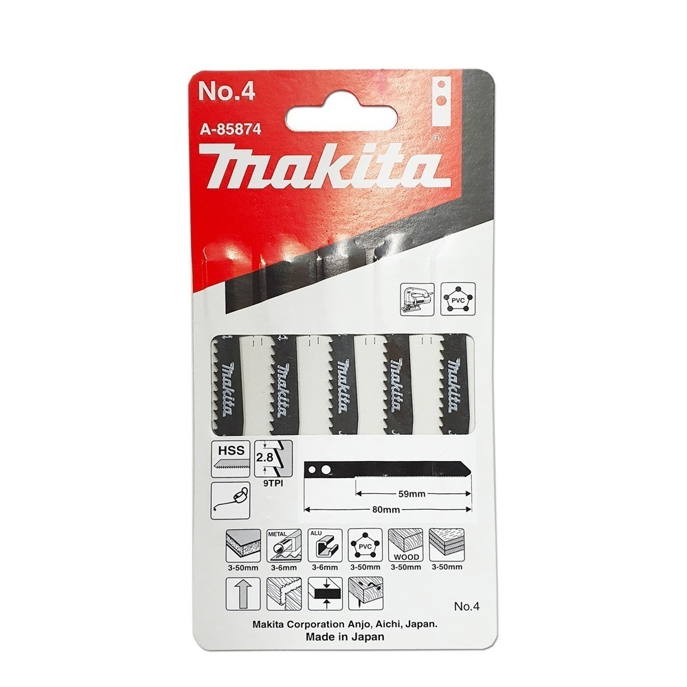 ใบจิ๊กซอ MAKITA A 85874 M Type No 4 ความยาว 80 มม 9 TPI   แพ็ค 5 ใบ  ใบจิ๊กซอ MAKITA A 85874 M Type No 4 ความยาว 80 มม 9 TPI   แพ็ค 5 ใบ