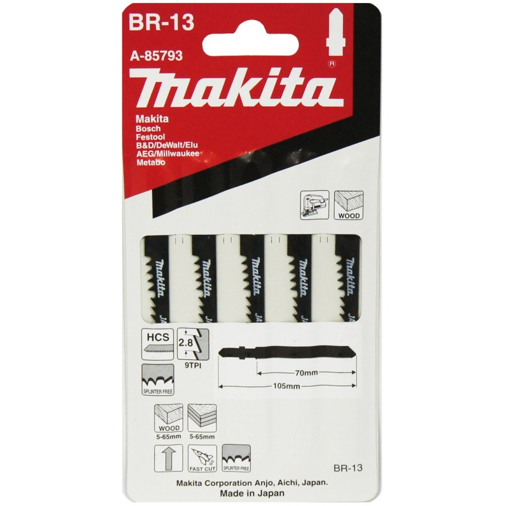 ใบจิ๊กซอ MAKITA A 85793 B Type No BR 13 ความยาว 105 มม 9 TPI   แพ็ค 5 ใบ   ใบจิ๊กซอ MAKITA A 85793 B Type No BR 13 ความยาว 105 มม 9 TPI   แพ็ค 5 ใบ