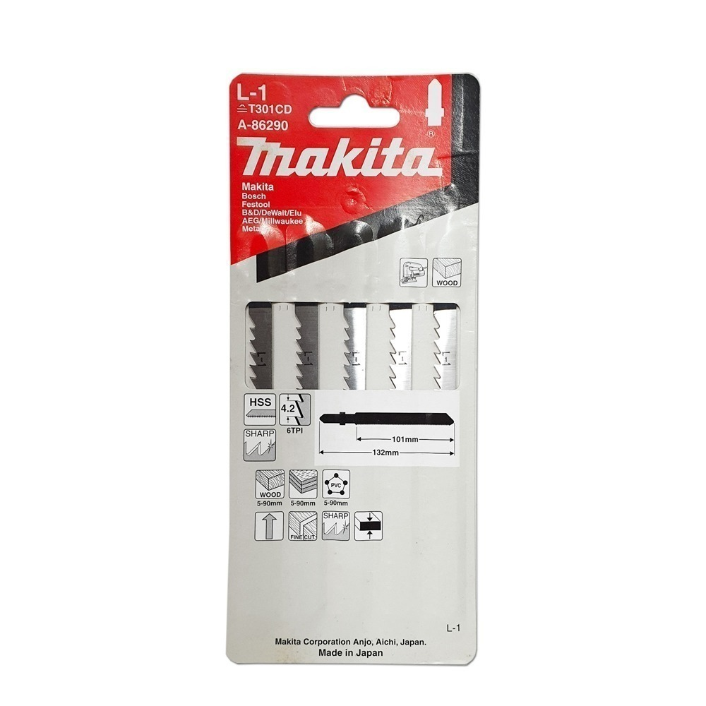 ใบจิ๊กซอ MAKITA A 86290 B Type No L1 ความยาว 133 มม 6 TPI   แพ็ค 5 ใบ   ใบจิ๊กซอ MAKITA A 86290 B Type No L1 ความยาว 133 มม 6 TPI   แพ็ค 5 ใบ