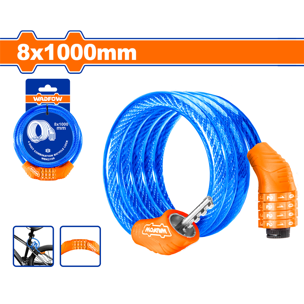 สายล็อคจักรยาน แบบรหัส WADFOW 8x1000mm WBK2108 สายล็อคจักรยาน แบบรหัส WADFOW 8x1000mm WBK2108