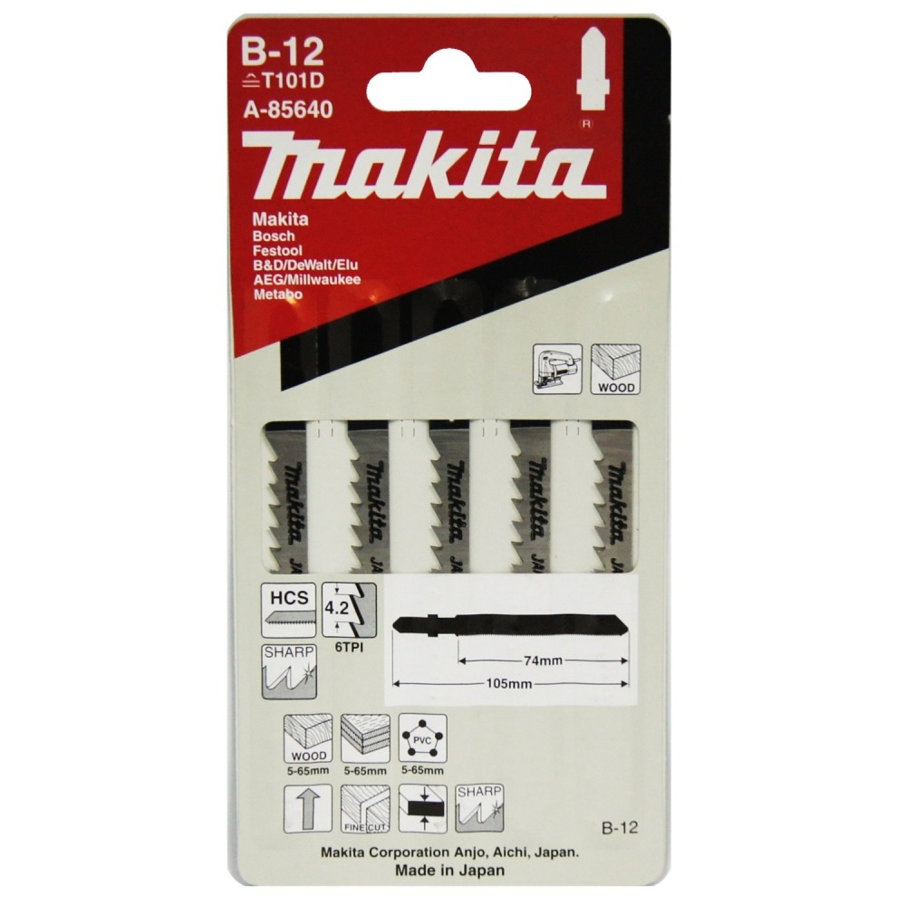 ใบจิ๊กซอ MAKITA A 85640 B Type No B 12 ความยาว 105 มม 6 TPI   แพ็ค 5 ใบ   ใบจิ๊กซอ MAKITA A 85640 B Type No B 12 ความยาว 105 มม 6 TPI   แพ็ค 5 ใบ