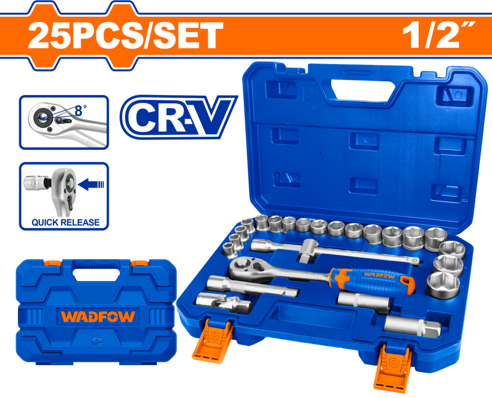 ชุดบล็อก 25 ชิ้น WADFOW 12 นิ้ว CRV WST2D25 ชุดบล็อก 25 ชิ้น WADFOW 12 นิ้ว CRV WST2D25