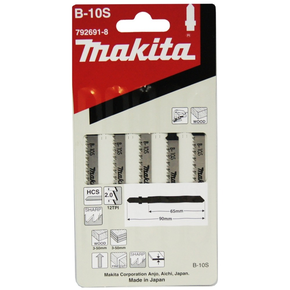 ใบจิ๊กซอ MAKITA 792691 8 B Type No B 10S ความยาว 90 มม 13 TPI   แพ็ค 5 ใบ   ใบจิ๊กซอ MAKITA 792691 8 B Type No B 10S ความยาว 90 มม 13 TPI   แพ็ค 5 ใบ